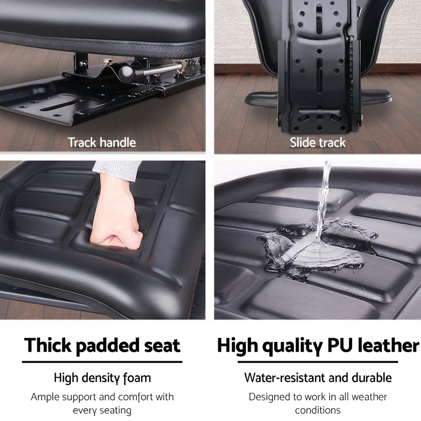 Giantz PU Leather Tractor Seat with Sliding Track - Black