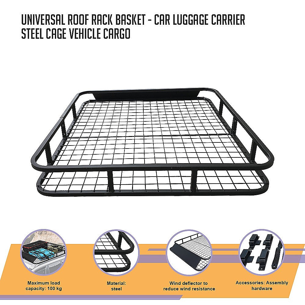 Universal Roof Rack Basket - Car Luggage Carrier Steel Cage Vehicle Cargo