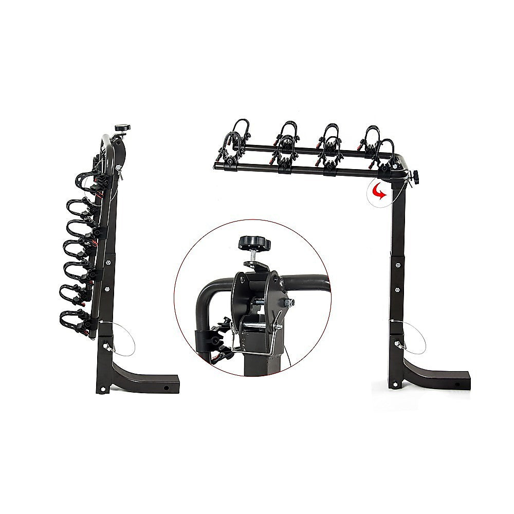 Premium 4-Bike Carrier Rack Hitch Mount Swing Down Bicycle Rack W/ 2 Receiver"