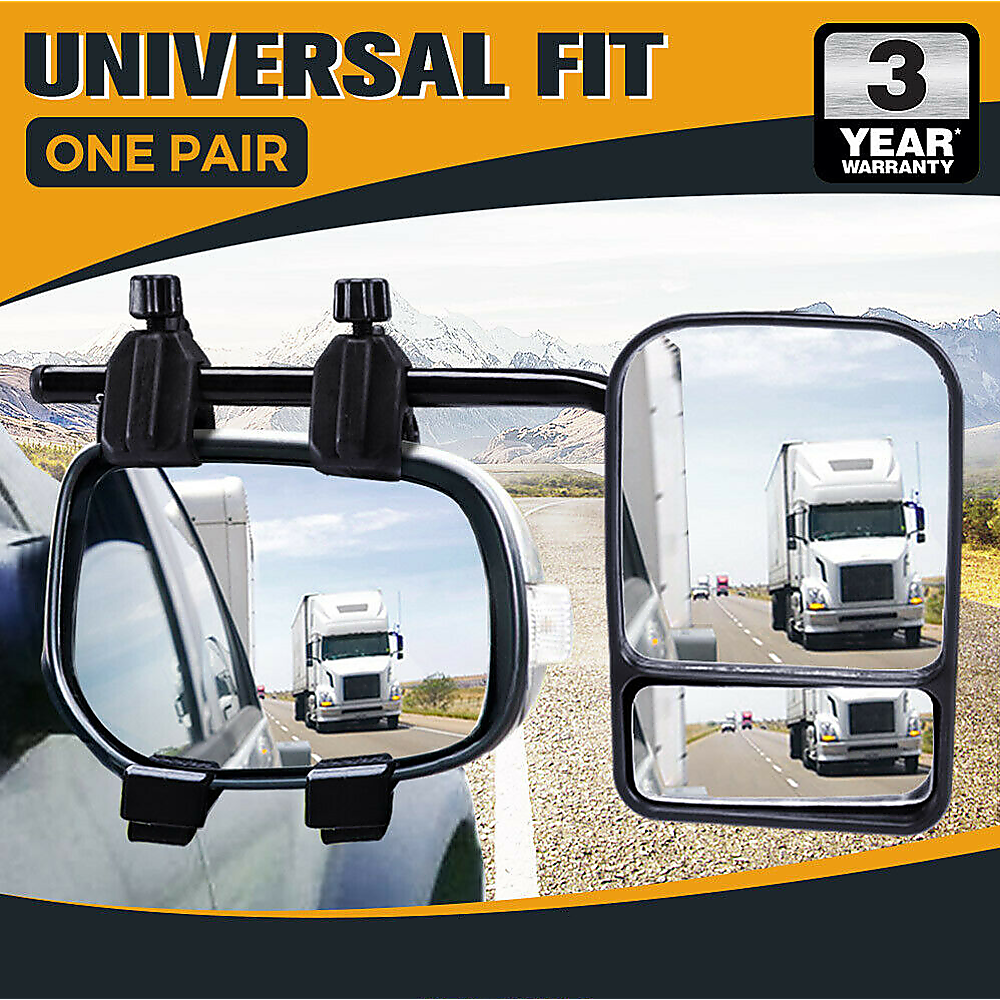 2x Towing Mirrors Pair Clip on Multi Fit Clamp On Towing Caravan 4X4 Trailer